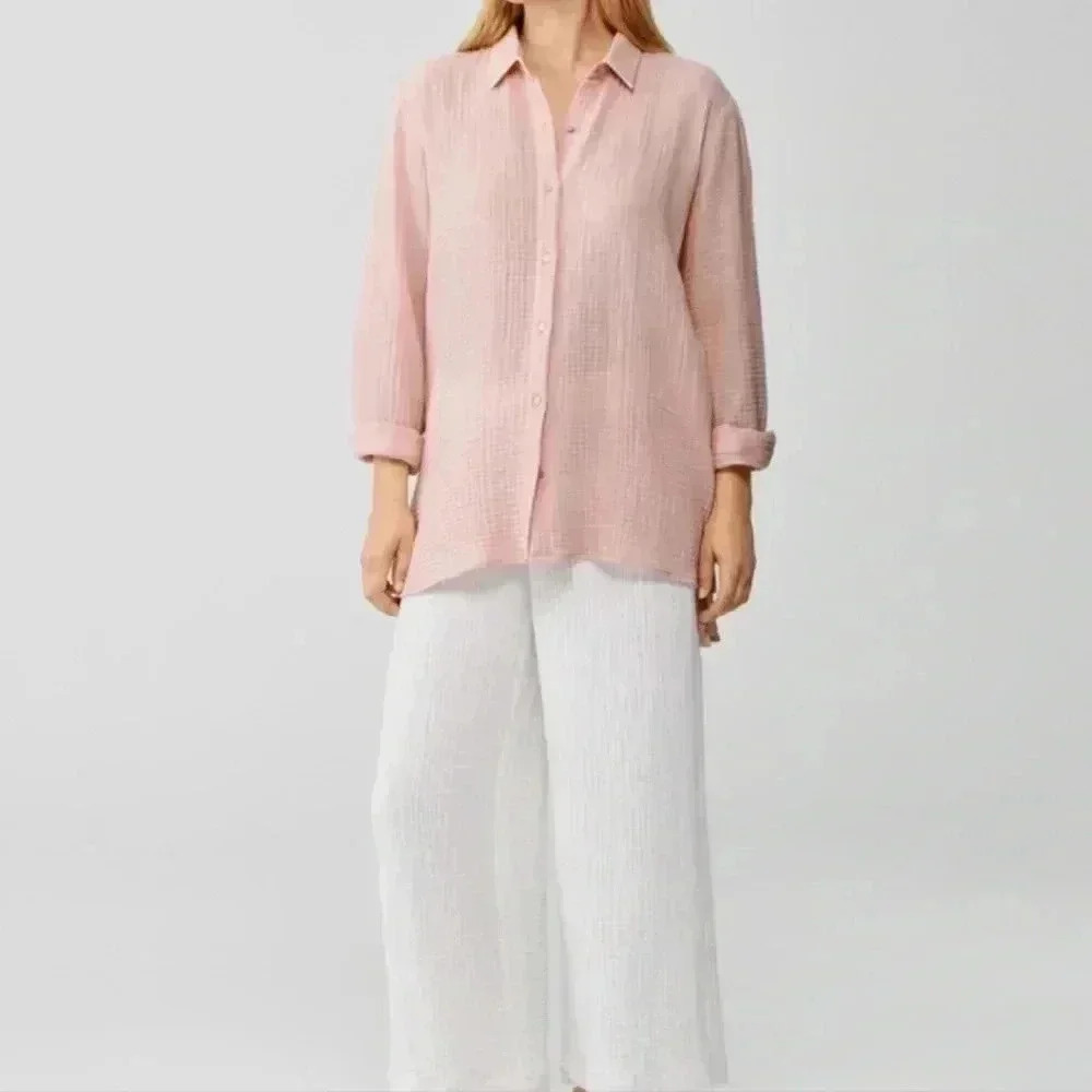 Eileen Fisher Organic Cotton Gause Classic Collar Shirt size s